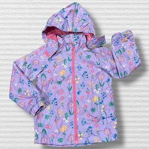 Lily & Dan Girls Rain Jacket Purple Floral Hooded Coat XS 4-5 Years Waterproof